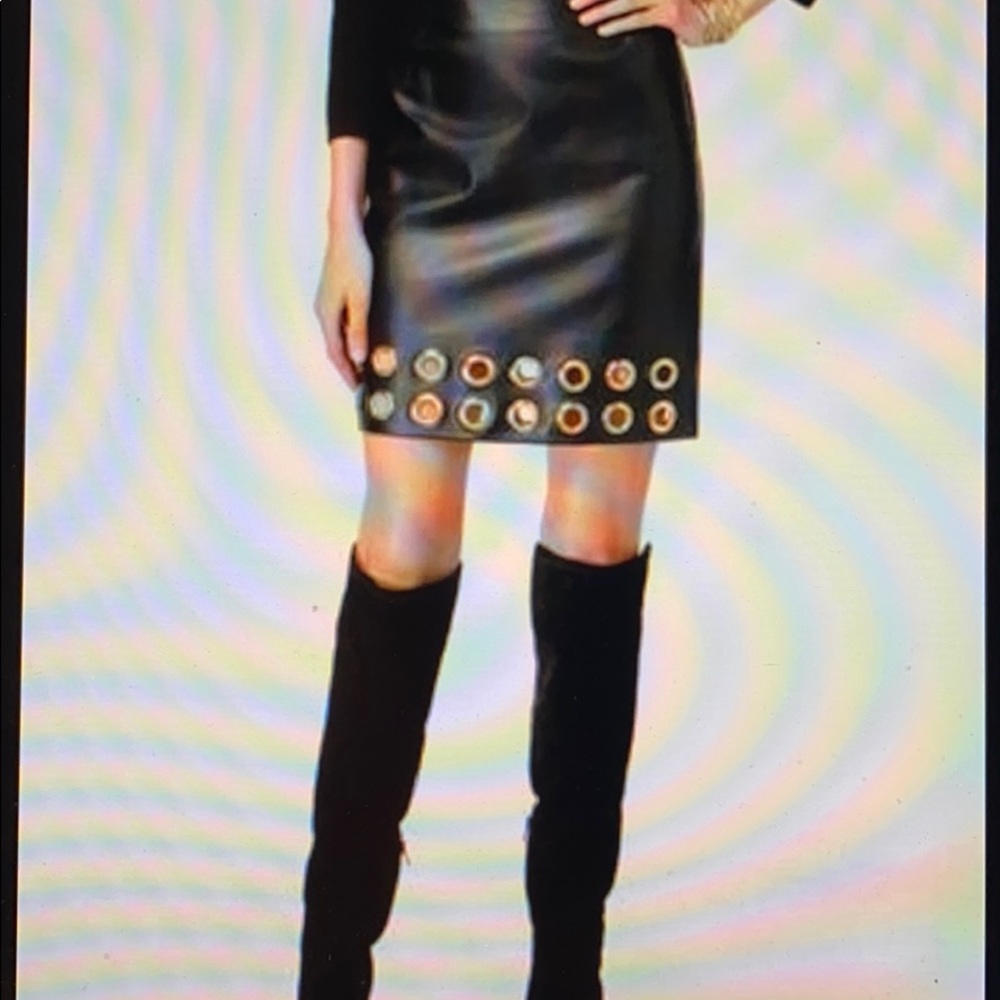 INC Grommet-Trim Pleather Black Skirt Size 6